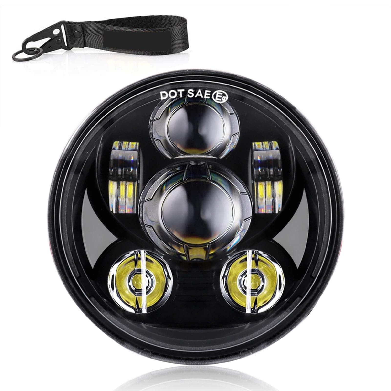 12V Motorcycle Headlight Round LED Driving Lamp Head Lamp, 2 Lighting Modes, Fit for 5.75 inches, black