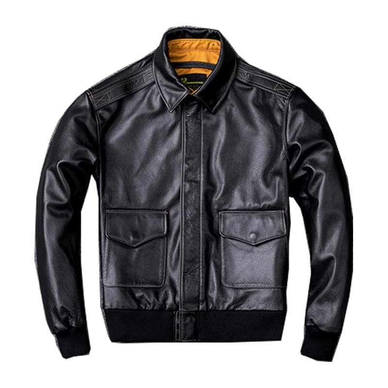 New Natural Top Layer Cowhide Pilot Jacket Men Corium Large Size Moto Jacket Classic Leisure Calfskin Military Jacket XL black
