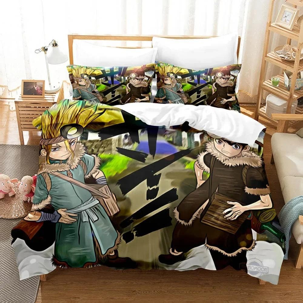 3D Printed Anime Dr Stone Bedding Set Cartoon Duvet Cover Double Twin Full Queen King Adult Kids Bedclothes Quilt Cover 70x133cm 2pcs