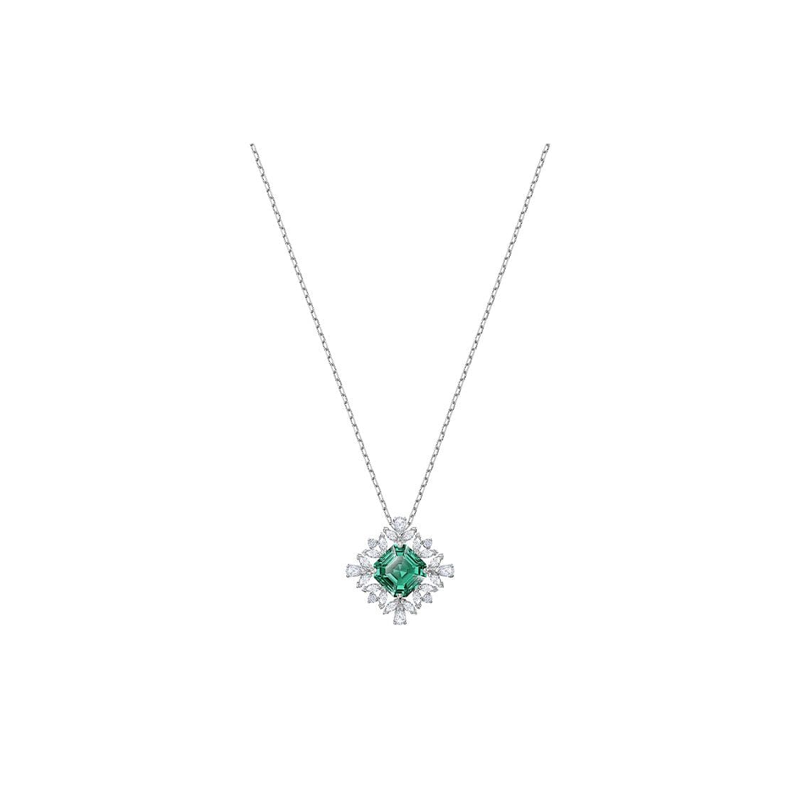 Swarovski Palace Royal Series Square Snowflake Element Green Crystal Necklace Women necklace Silver 5498832 Box+Shopping Bag (Random Color)