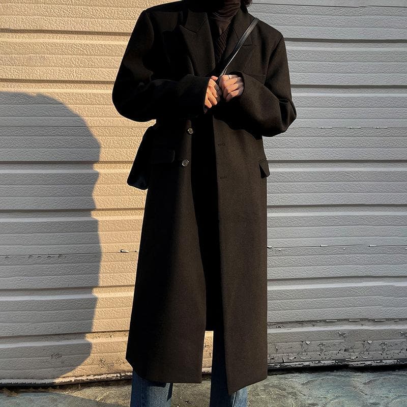 Men's Medium and Long Autumn and Winter Korean Version Loose and Thickened Woolen Trench Coat XL