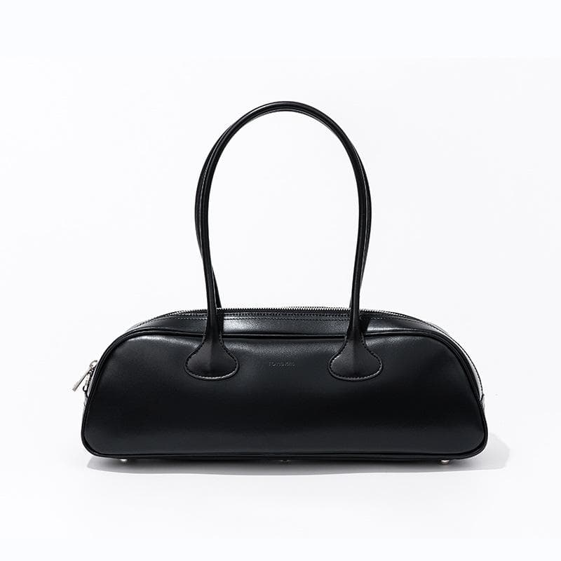 Niche Retro Bowling Bag, Versatile Leather Single-shoulder Underarm Bag, Large-capacity Baguette Bag black