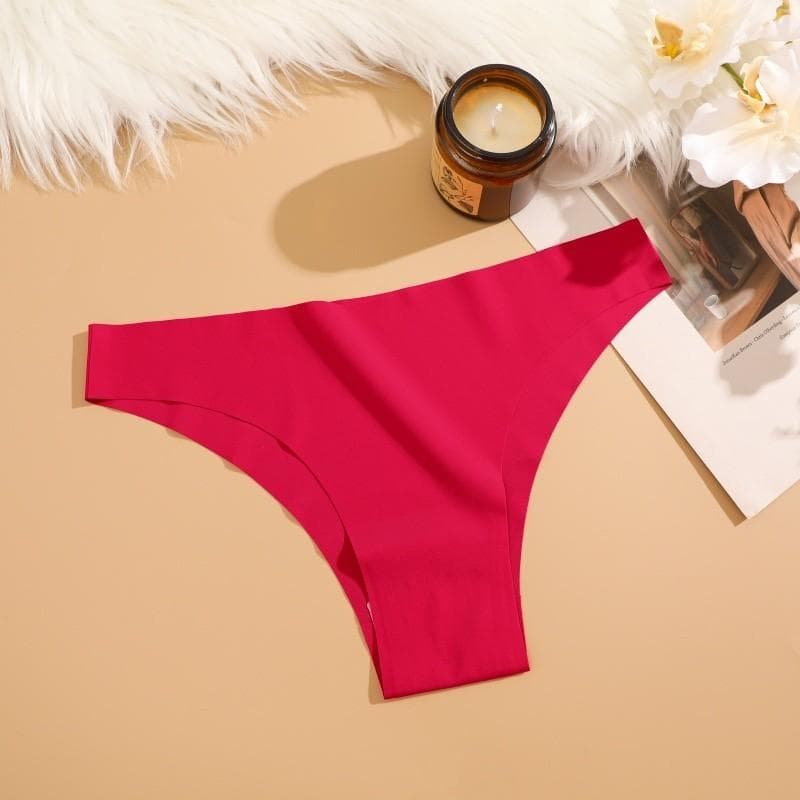 FINETOO Women Seamless and Traceless Panties Solid Color Underwear soft and Comfortable Lingerie 12 Colors S carmine