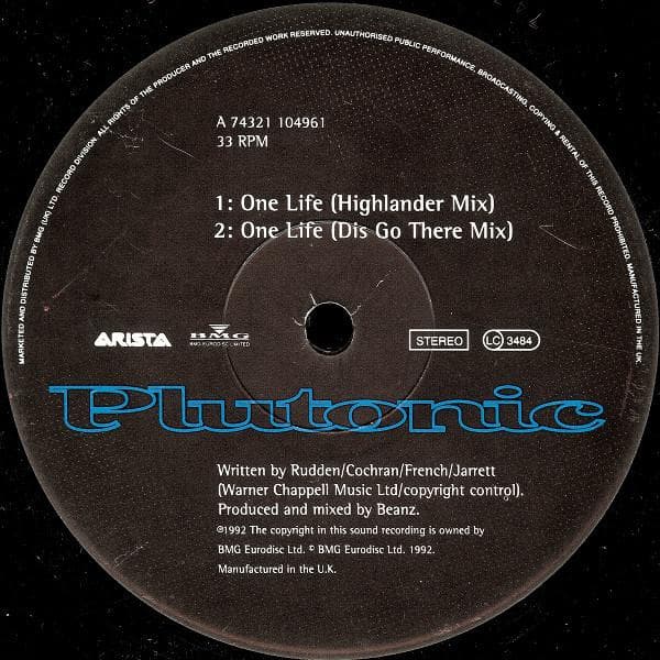 12inch Record PLUTONIC - One Life 74321104961 Arista 1992 UK Dance & Electronica Used