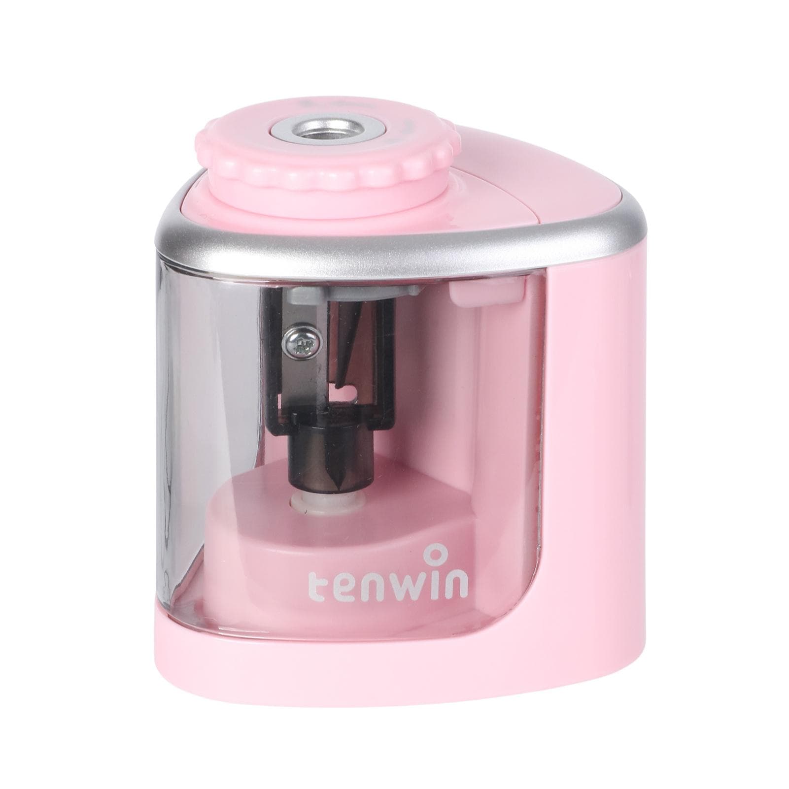 tenwin Electric Pencil Sharpener Portable Battery Powered for 68mm Pencil Support Manual Mode for pink