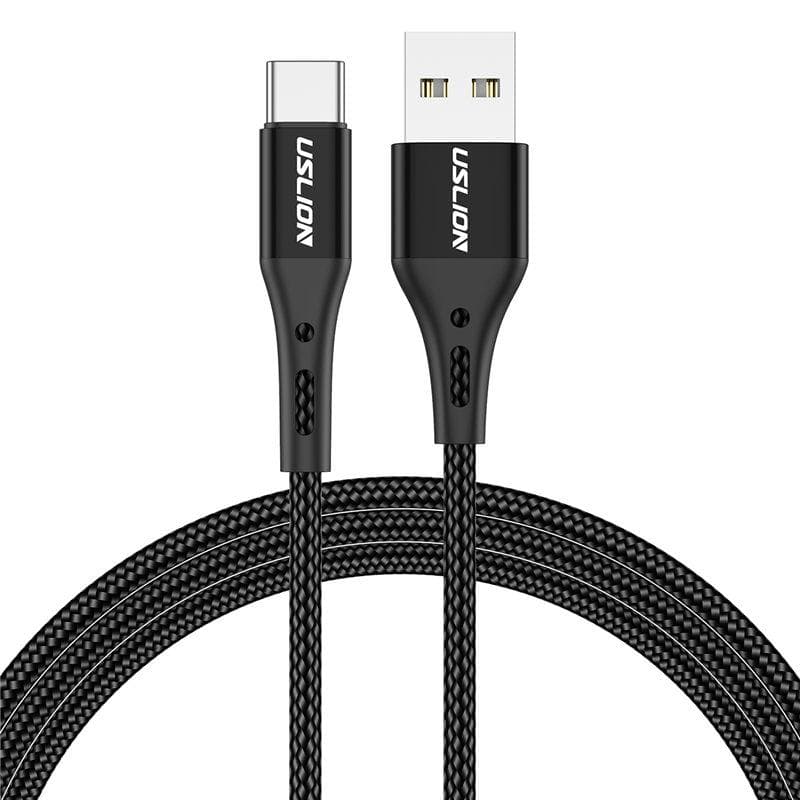 USLION USB Type C Cable For Samsung S10 Huawei P30 Pro Fast Charge Type-C Mobile Phone Charging Wire Cable 2m black