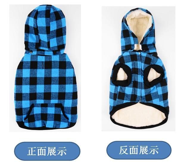 Hooded new pet clothes autumn and winter plaid dog clothes removable hood thickened pet dog clothes L(for 6.5-9kg)