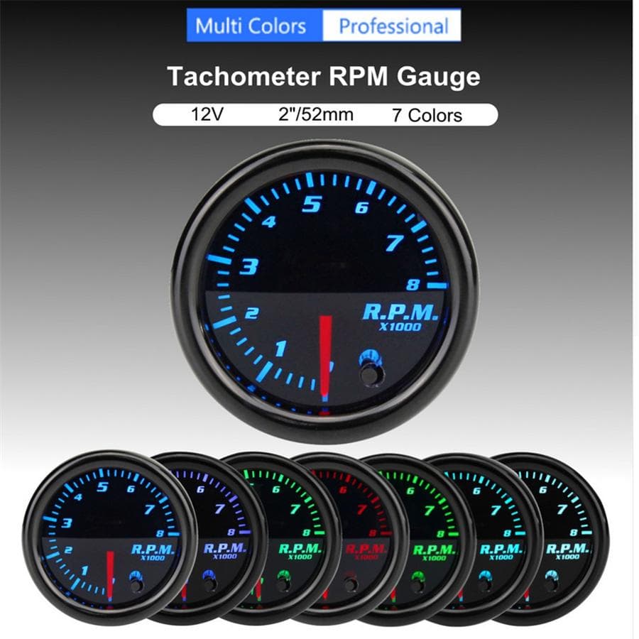52mm Car Tacho Gauge Meter Tachometer 0-8000 RPM 7 Color LED Display
