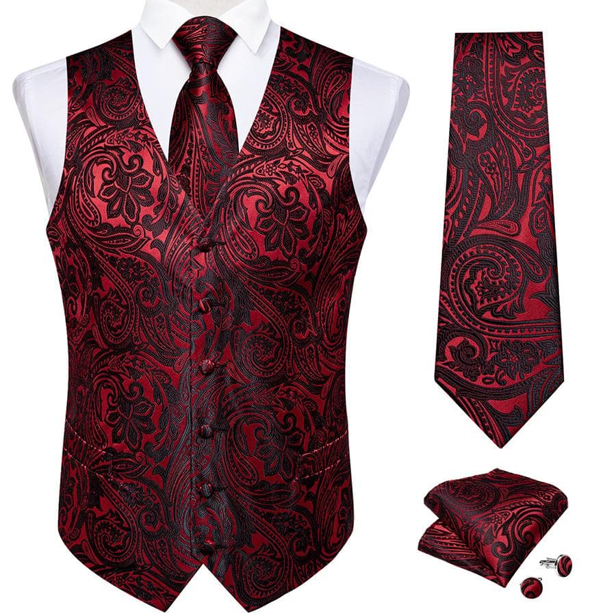 Dibangu Mens Yellow Paisley Vest Suit Waistcoat Hanky Cufflinks Tie Set Wedding L