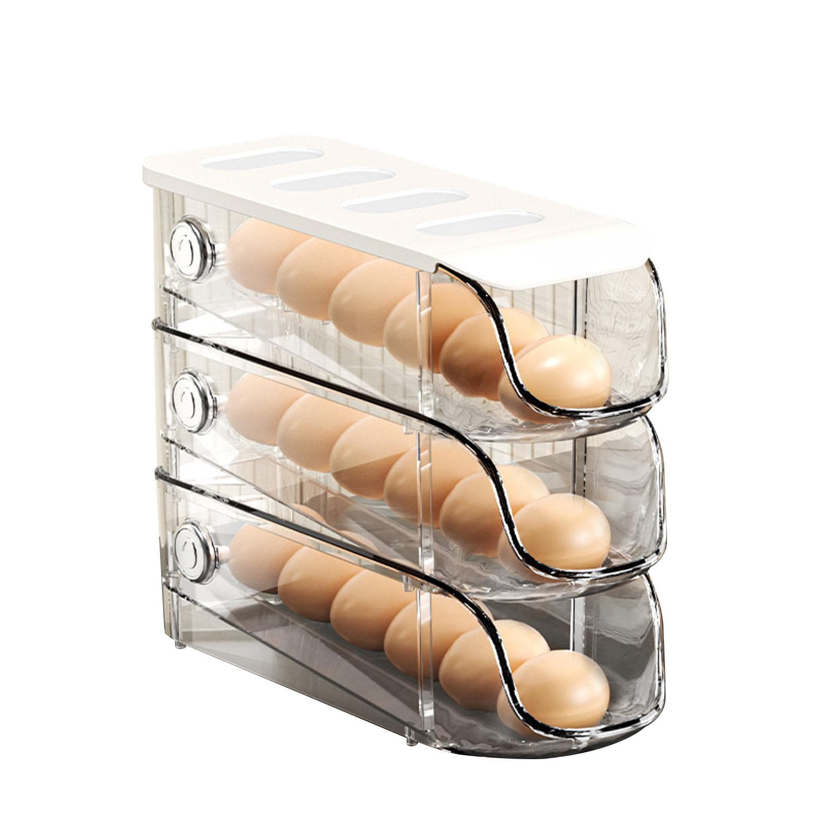 3PCS Egg Container For Refrigerator Plastic Stackable Auto Rolling Egg Holder Storage Box for White