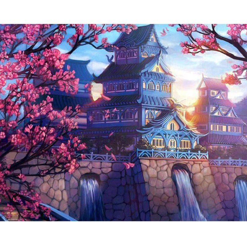 Diamond Embroidery Scenic Tower and Flower Mosaic 5D DIY Diamond Painting City Gate Tower Rhinestone 20X30CM