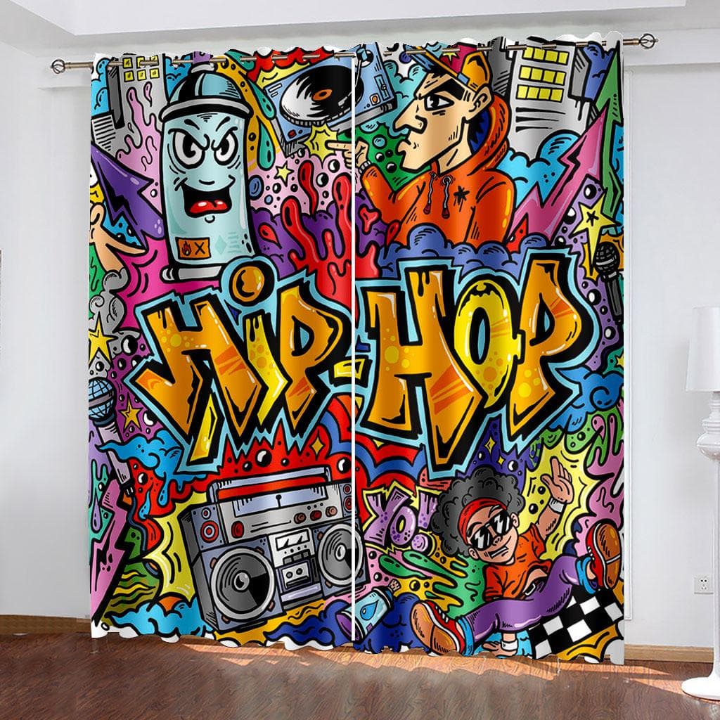 3D Digital Printing Abstract Art Curtain Graffiti 3D Printing Living Room Bedroom Decor Window Treatment Curtain 100W160H(CM)40x63in&Hook