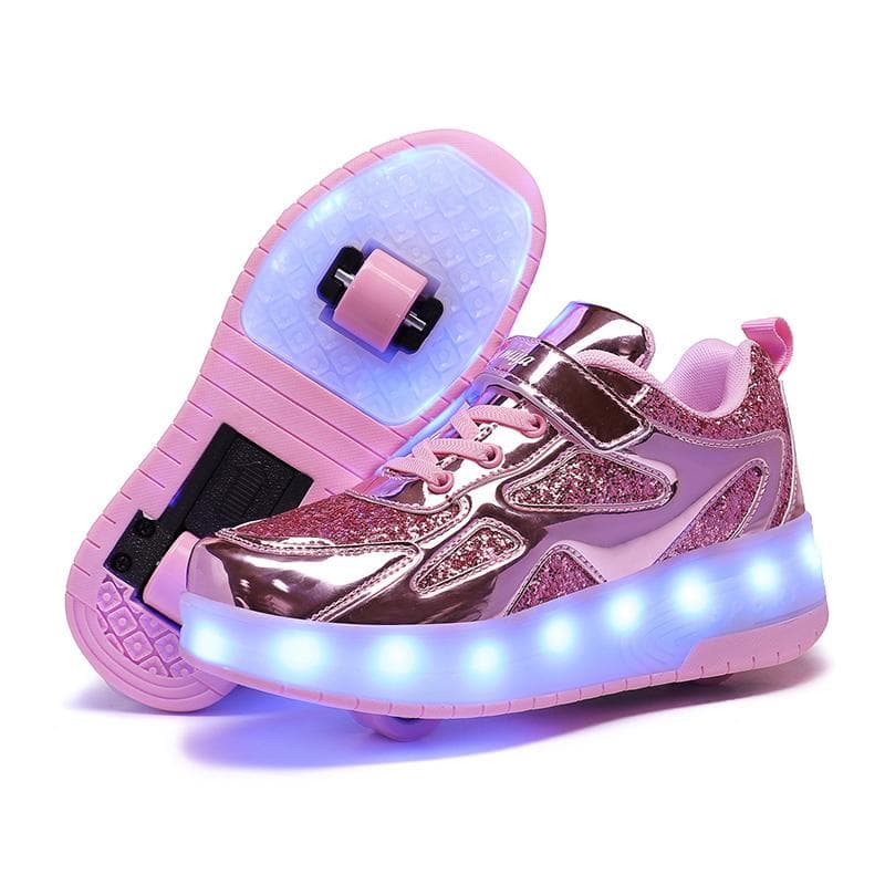 TUINANLE Kid Boys Girls Flashing Roller Skate Shoes Children LED Light Up Shoes Luminous Wheels 28 pink