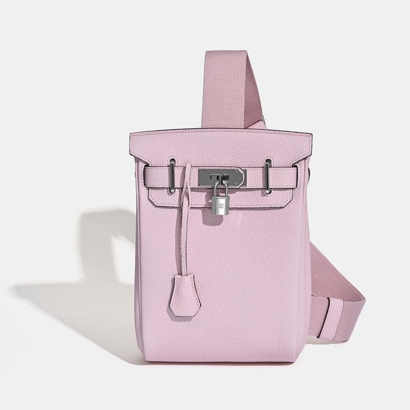 2025 New Unisex Top Layer Cowhide Chest Bag Shoulder Bag Genuine Leather Backpack With Lock Hanging Decoration 17 x 8 x 27CM+silver buckle