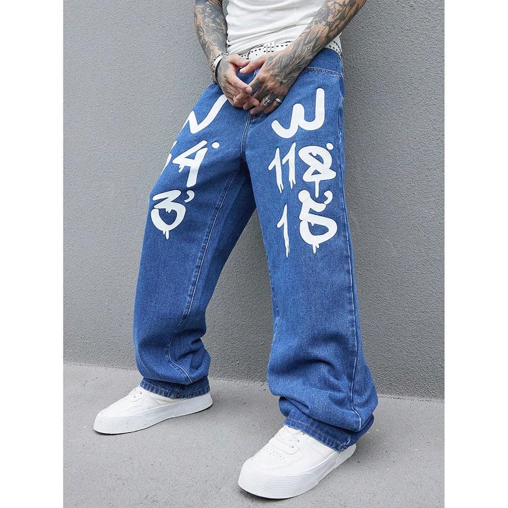 Retro Jeans Men's Spring and Autumn New Trendy Brand Loose Straight Versatile Long Pants XXL dark blue