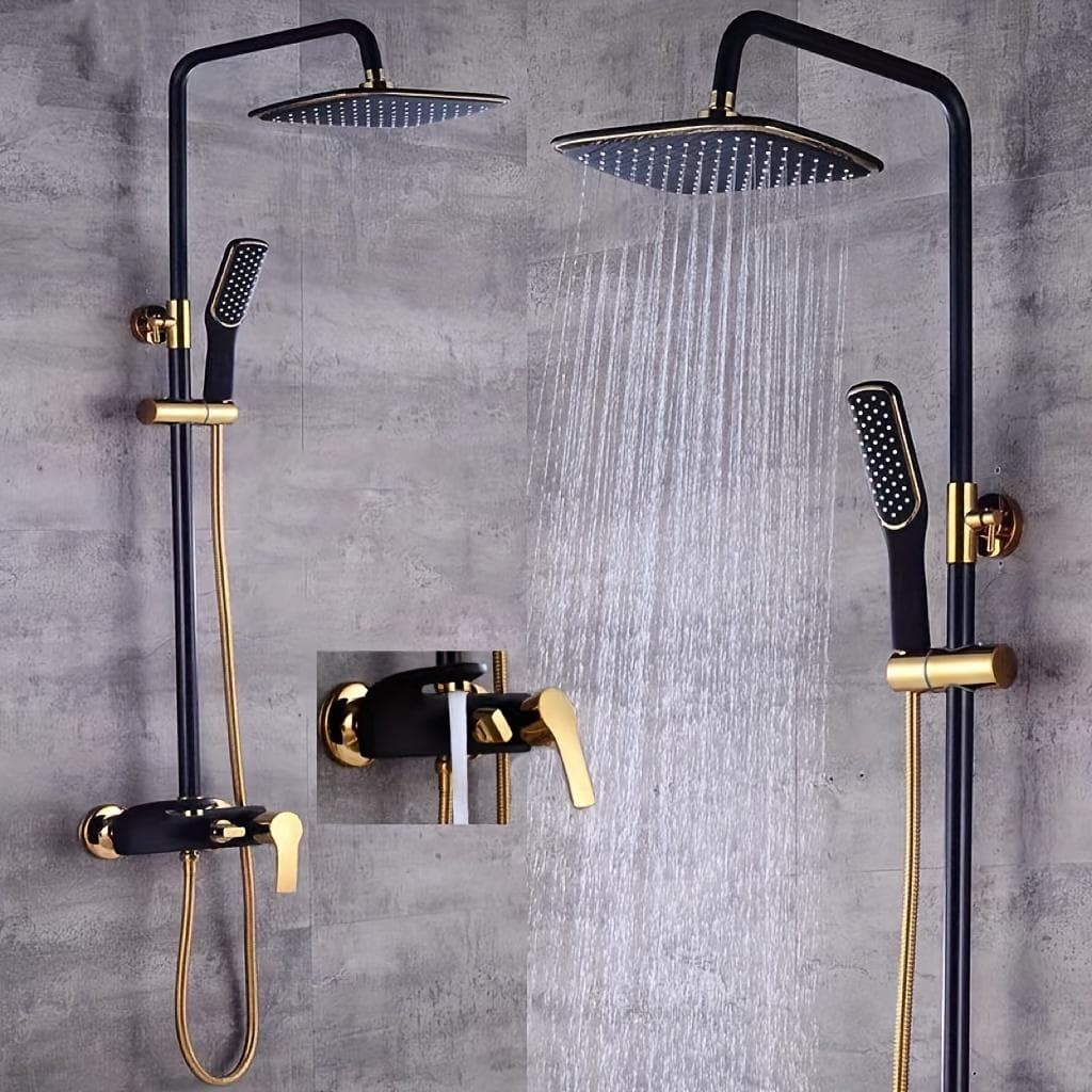 1Pc Copper Shower System High Pressure Rainfall and Handheld Showerhead Combo, Dual Function Hot and Cold Bathroom Full Set with Adjustable Top Spray