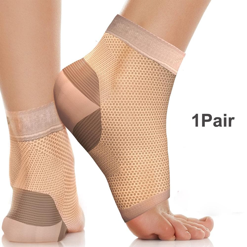 1Pair Plantar Fasciitis Socks with Arch Support for Men ,Women Toeless Compression Socks Foot Pain Relief , Ankle Swelling 2XL beige
