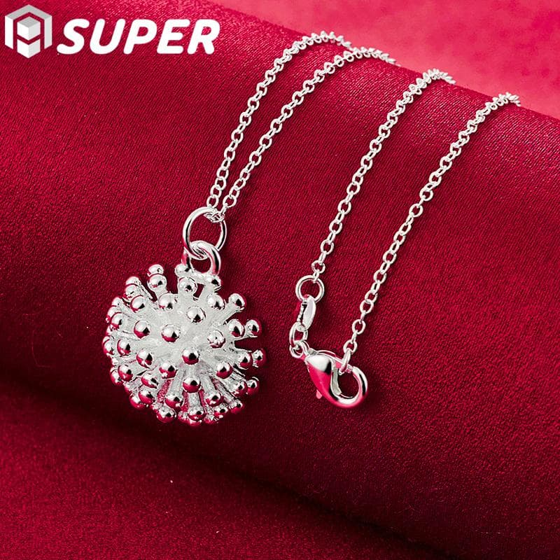 925 Sterling Silver Fireworks Coral Pendant Necklace Jewelry 45cm