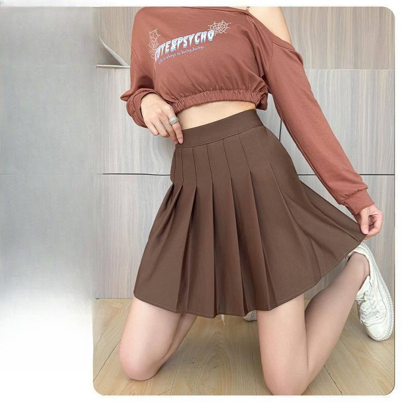 New Pleated Skirt Elastic Elastic Waist Skirt 3XL coffee