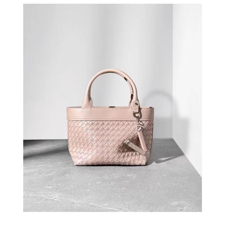 Leather Woven Tote Bucket and Vegetable Basket with One Shoulder Crossbody Leather Women's Bag Fashionable and Simple