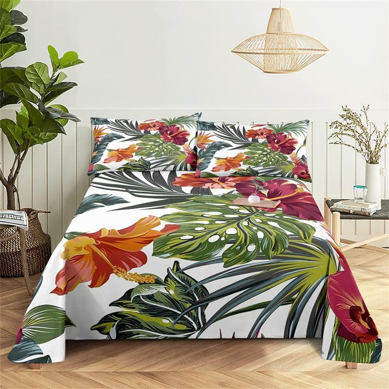 Green Plants Queen Sheet Set Girl, Lady's Room Leaf Bedding Set Bed Sheets and Pillowcases Bedding Flat Sheet Bed Sheet Set Flat Sheet&110x230cm 2pcs