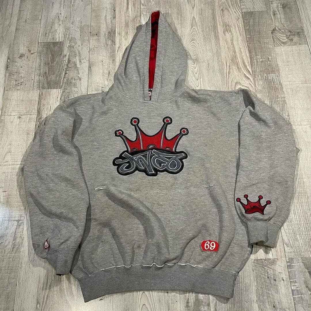Unisex Harajuku Embroidery Hoodie Y2K Retro Oversize Loose Hoodie Men Women Hip Hop Casual Vintage Punk Sweatshirt S