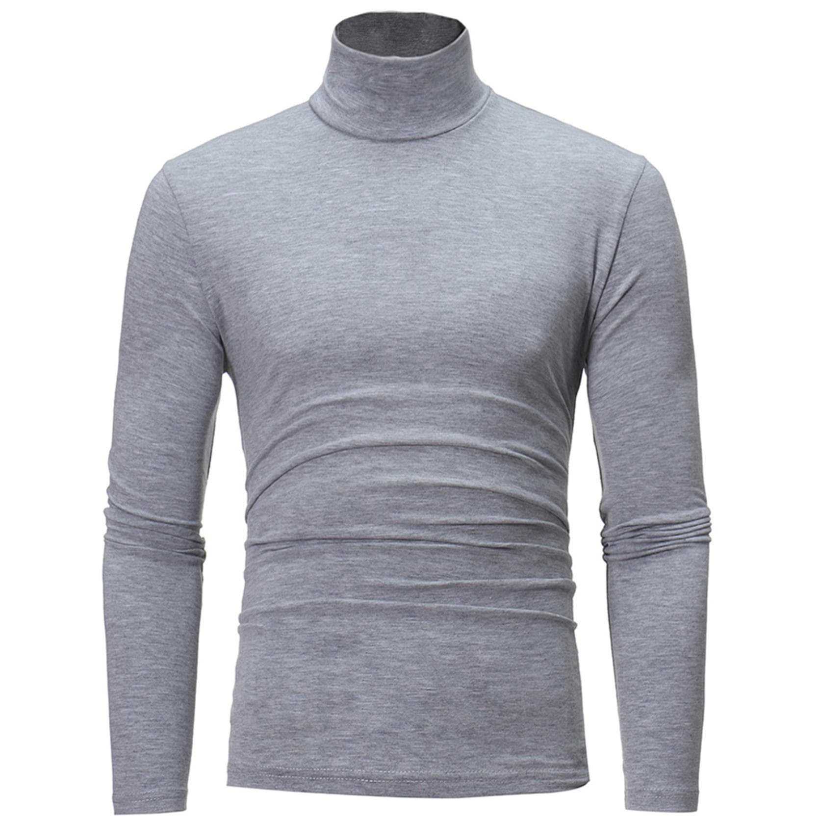 Men's Turtleneck Slim Fit Long Sleeve Jumper Casual High Collar Pullover Tops Basic Turtlenecks Slim Fit T-Shirts M gray