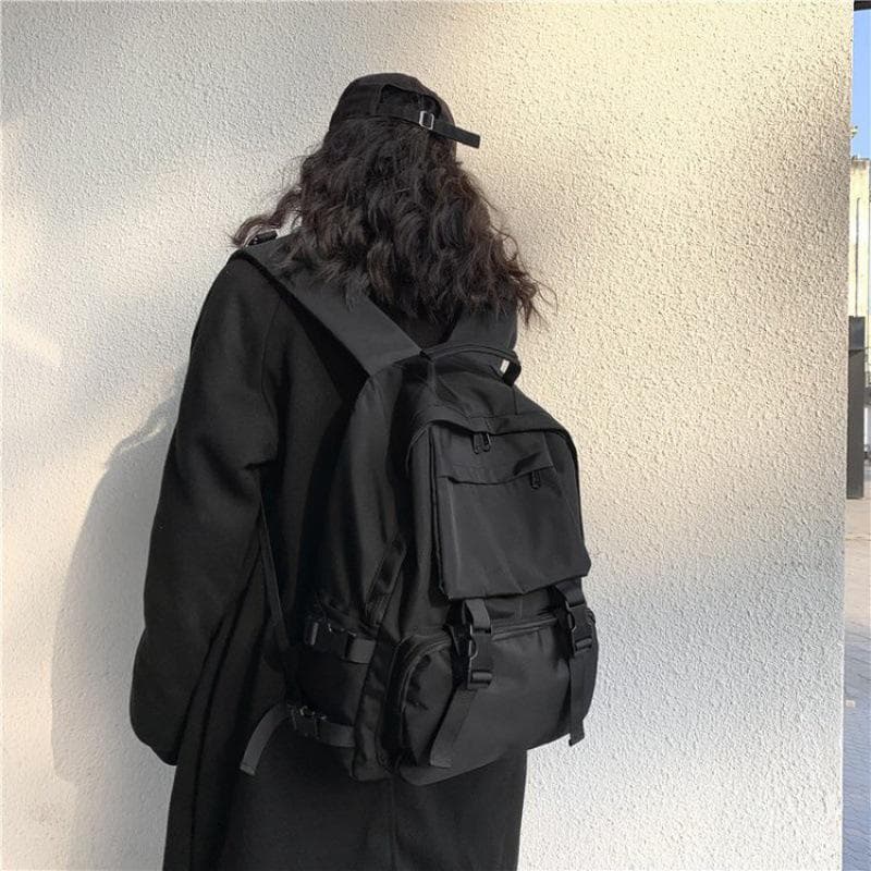 Korean-Style Harajuku Backpack for Girls and College Students - Large Capacity, Dark Design, All-Match black