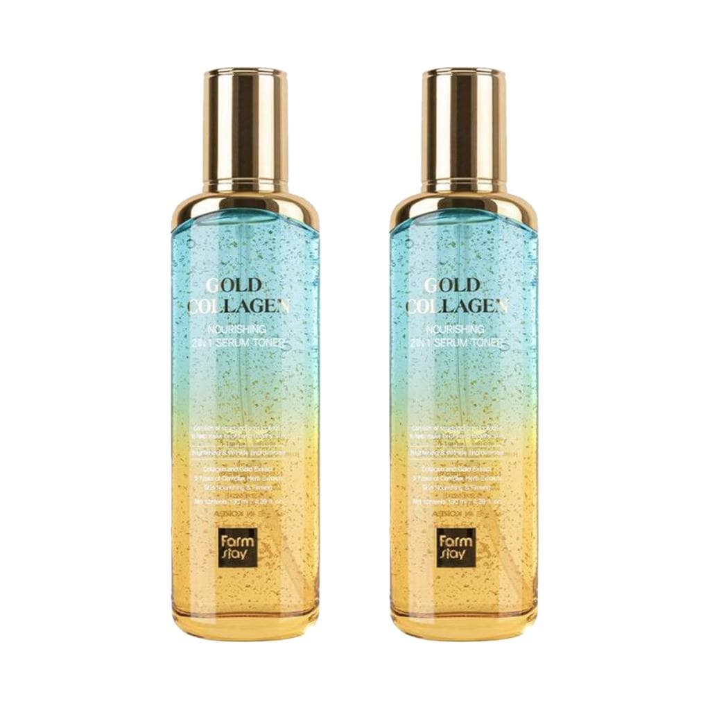 FARM STAY Gold Collagen Nourishing 2 In 1 Serum Toner 130ml (3 Options) 2pcs