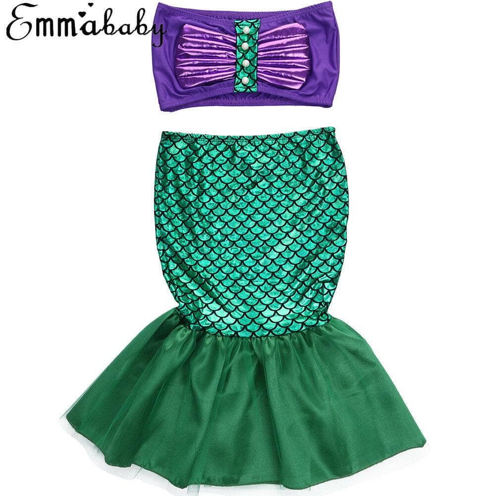 Mermaid Girls Costume Kids Dress Tail Fancy Little Swimsuit Swimwear Ariel Child 5-6 Years green