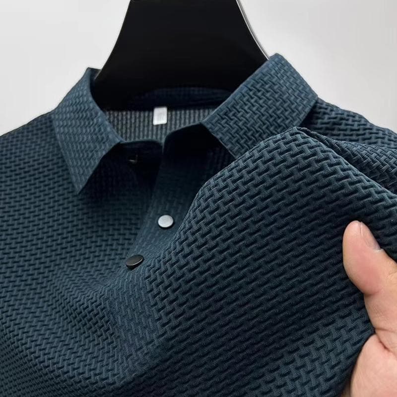 Men's Luxury Solid Color Jacquard Polo Shirt - Short-Sleeved, Light Business Casual, European Ice Silk. XL