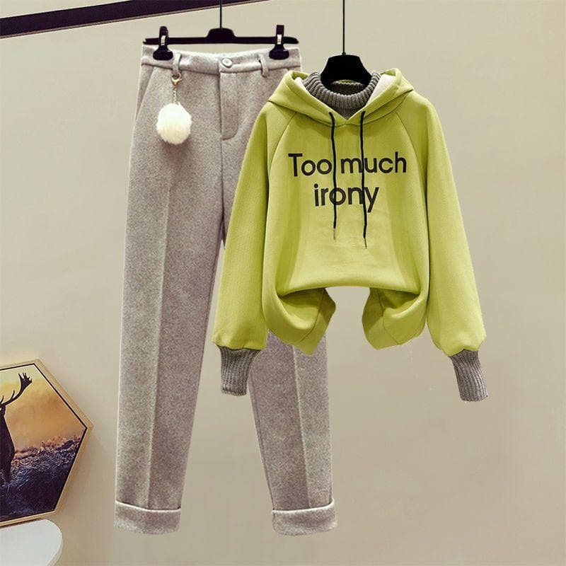Large Size Women's Spring Suit, Women's Loose Fitting Age Reducing Hoodie, Casual Pants Two-piece Set XL green