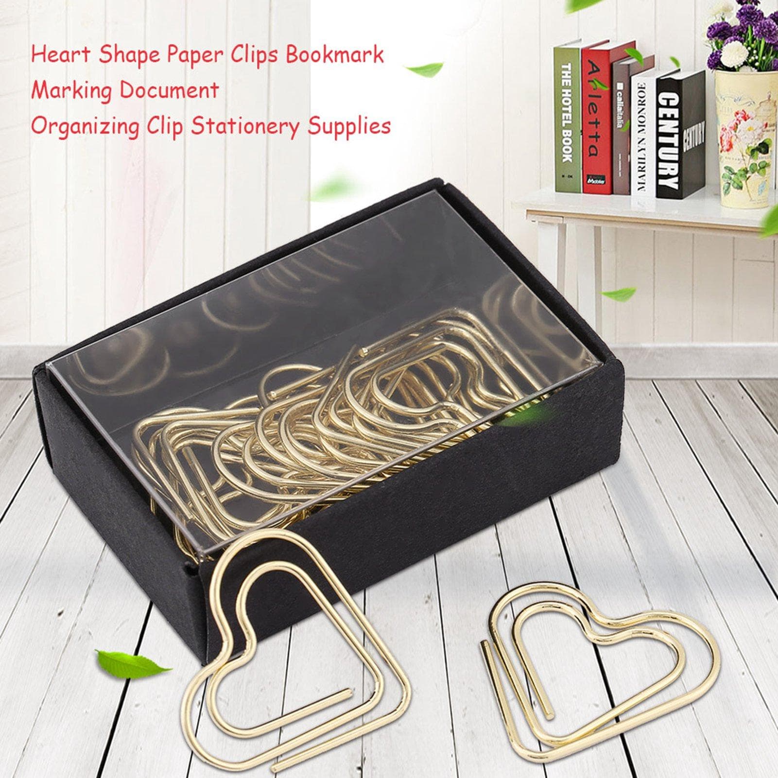 Heart Shape Paper Clips Bookmark Marking Document Organizing Clip Stationery Supplies (Gold)