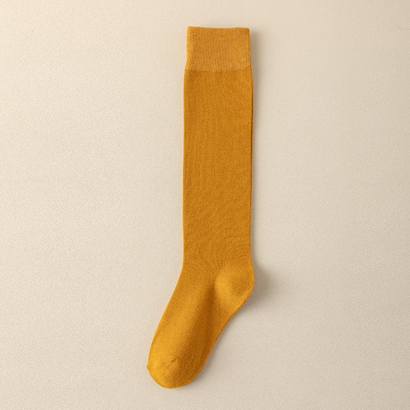 2 Pairs Women Cotton Knee High Socks Black White Solid color Fashion Casual Calf Sock Female Girl Party Dancing Sexy Long Socks yellow