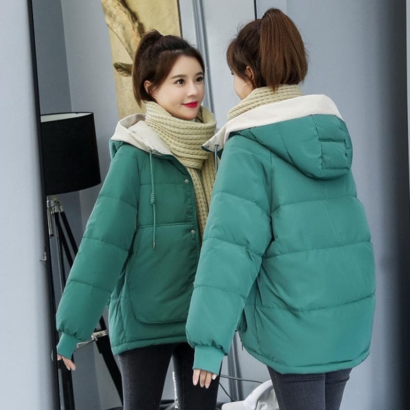Autumn and Winter Short Hooded Cotton-padded Jacket Korean Style Loose Ins Style Fashion All-match Female Jacket 3XL green