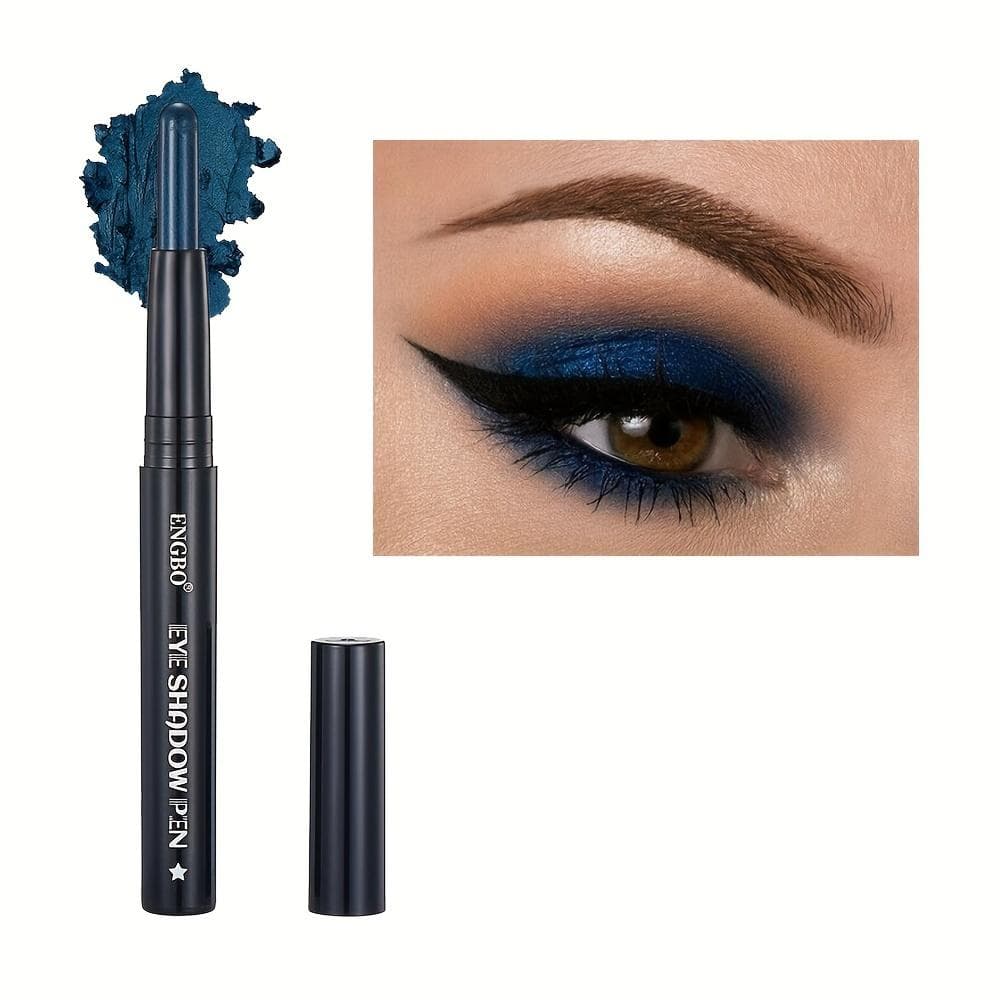 Luxurious Shimmer & Matte Eyeshadow Stick Easy Application Long-Lasting Waterproof Eye Makeup Natural & Black Tones with Blue & Green Highlights 07