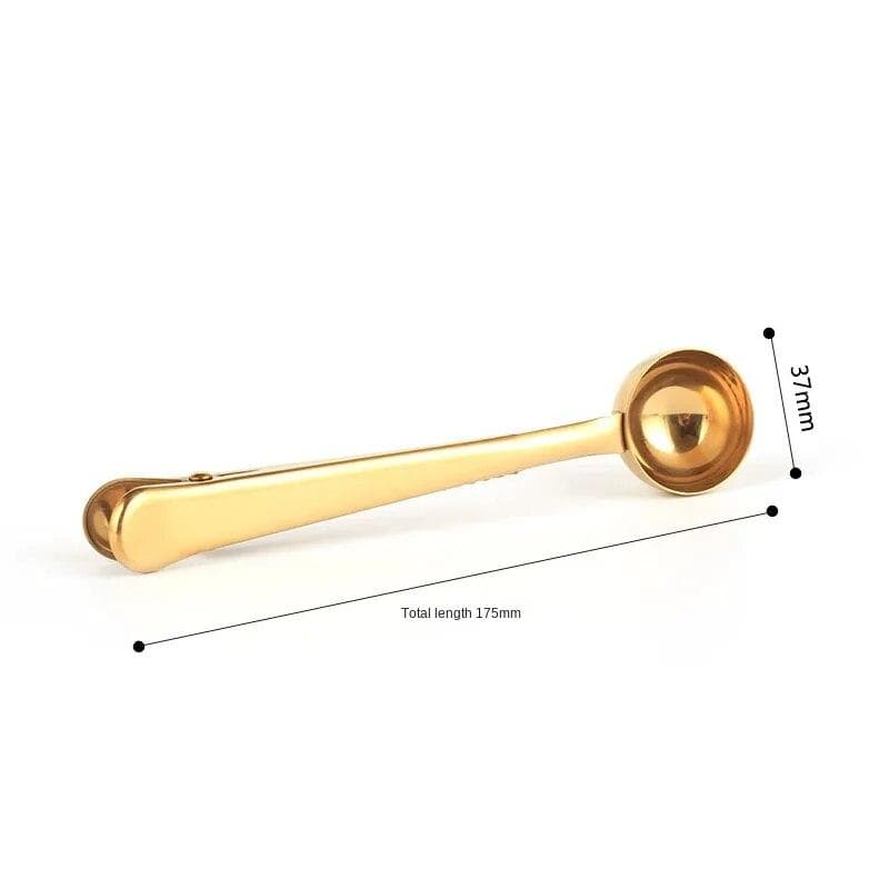 2-in-1 Coffee Scoop Stainless Steel Coffee Powder Measuring Scoop with Sealing Clip Tea Milk Powder Scoop Coffee Accessories gold