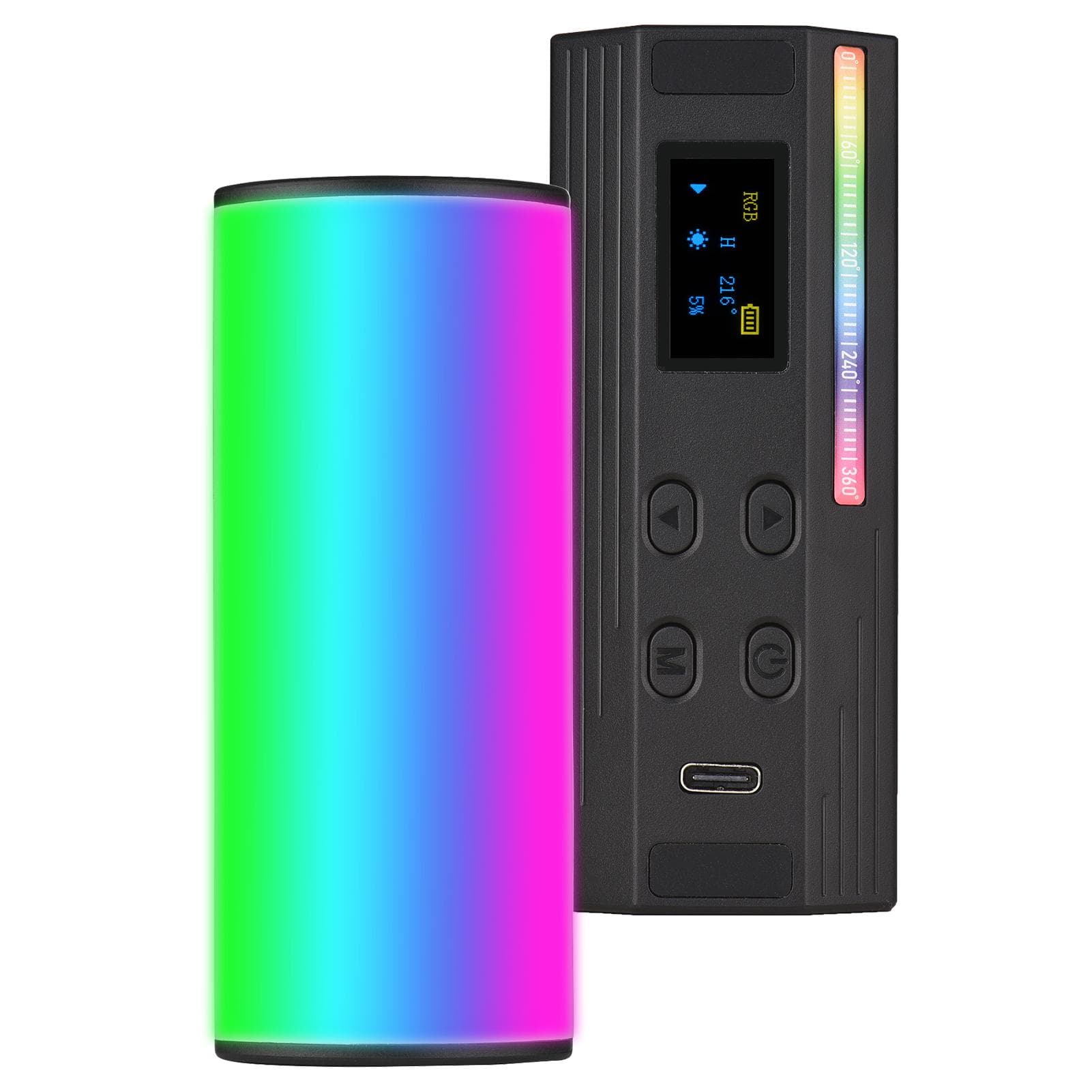 Andoer W100RGB Mini LED Video Light Rechargeable RGB Fill Light 2500K-9000K Dimmable 20 Lighting black