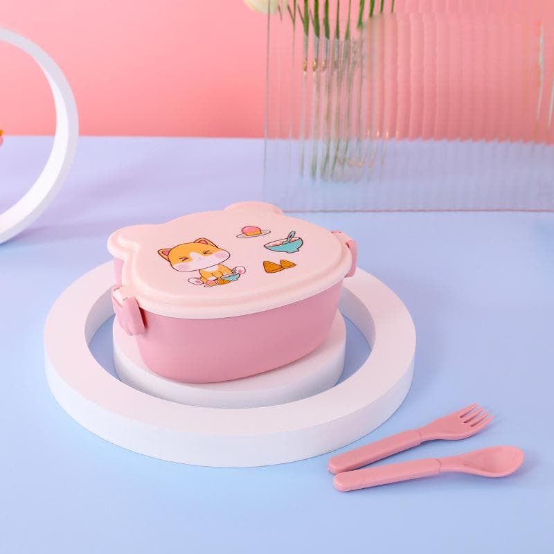 School Kids Portable Bento With Fork And Spoon Lunch Box Leakproof Plastic Anime Microwave Food Container School Child Lunchbox pink