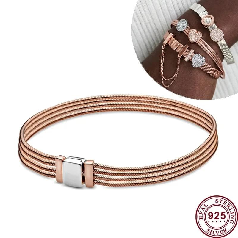 Hot Selling S925 Silver Reflexions Series Woven Mesh Original Women's Logo Multi Loop Watch Bracelet Wedding DIY Charm Jewelry 17CM