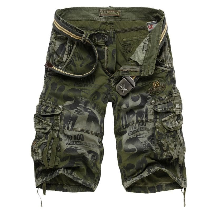 Men's Loose Casual Work Clothes Camouflage Shorts Multi-pocket Five-point Pants XXL green