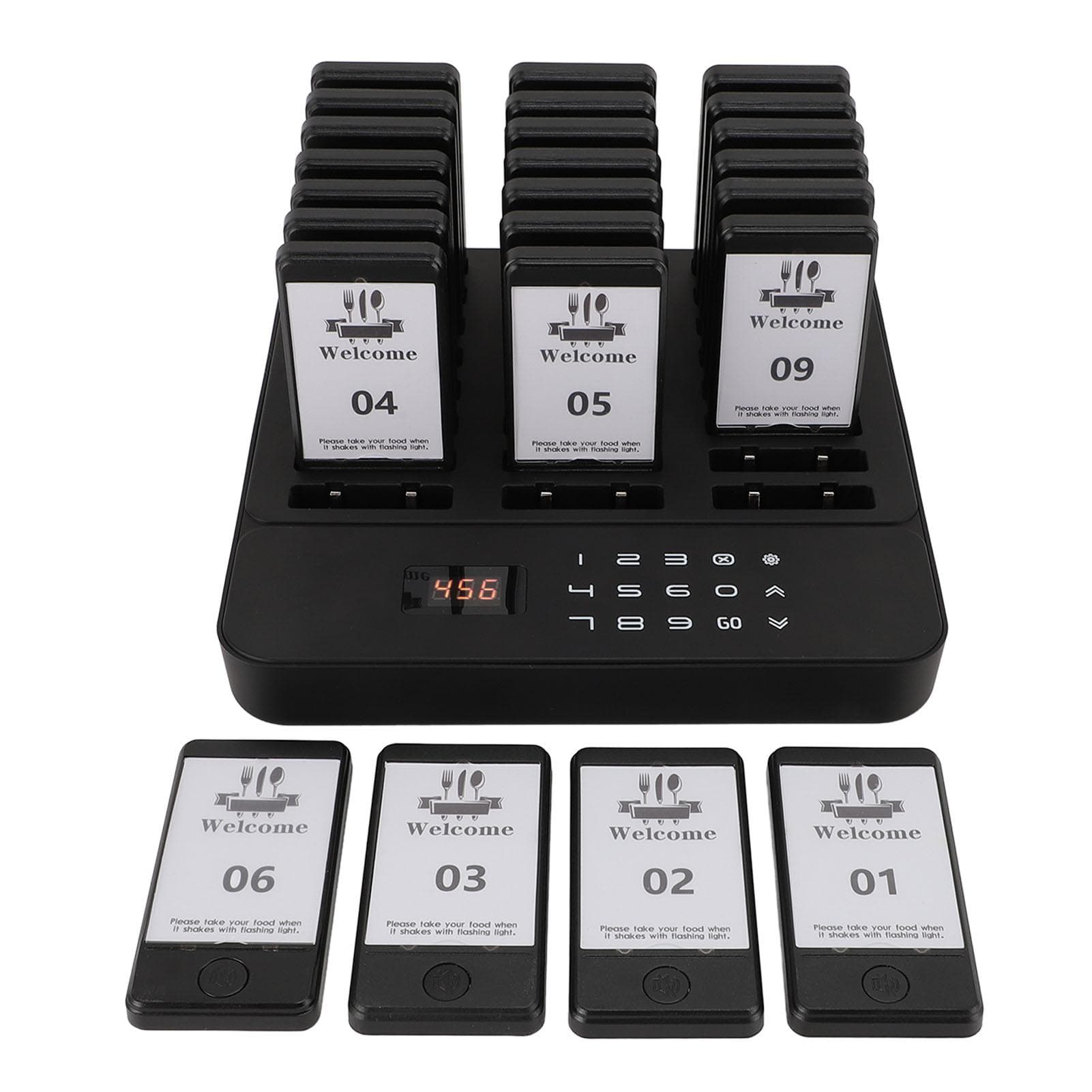 Restaurant Pager System 24 Pagers Vibration Beeping Flashing Light 984.25ft Reception Pager Buzzers UK Plug