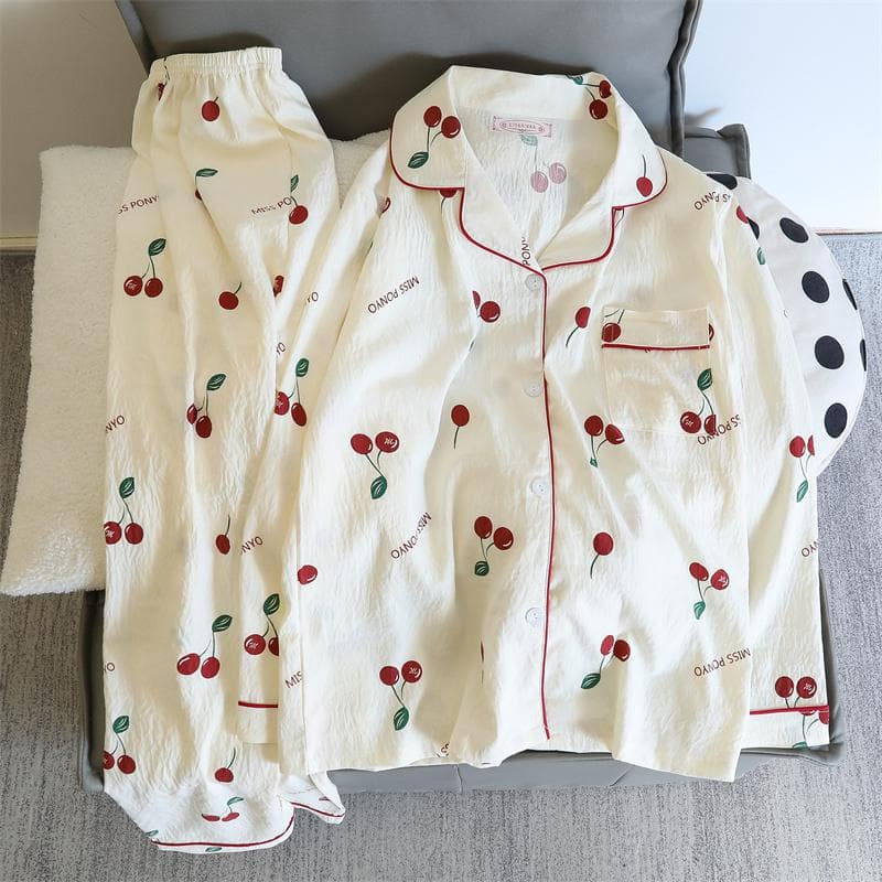 Women Faux Cotton Soft Pajamas Sleepwear Autumn Pajama Set Print Flower with Rabbits Comfortable Casual Cute 2 Pieces Home Suit XXL