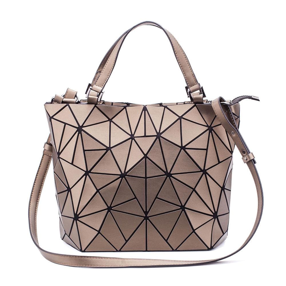 Creative Geometric Diamond Handbags Bucket Women Fashion Luminous Portable Shoulder Messenger Bag dark brown