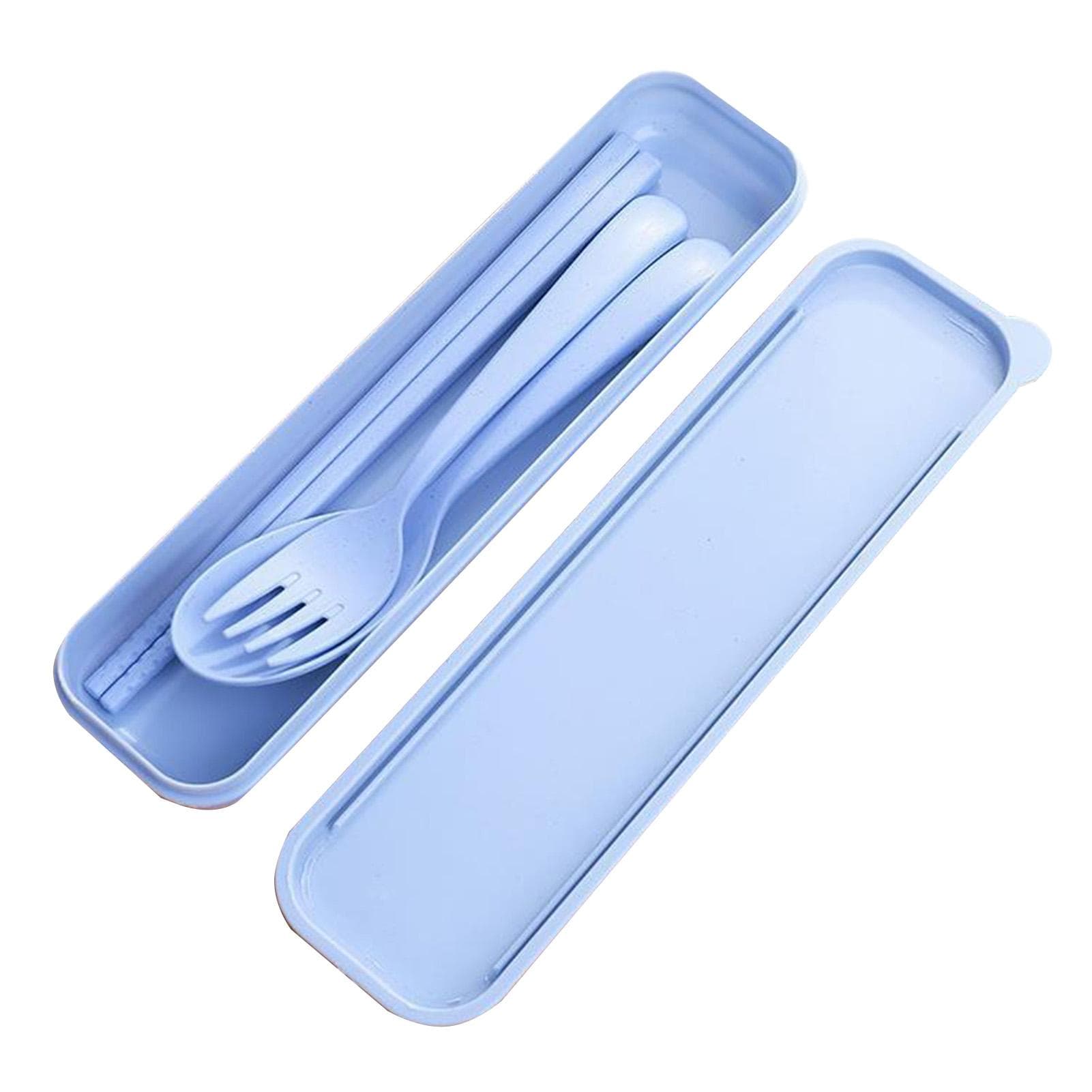 Reusable Travel Utensils Set with Case Portable Chopstick Fork Spoon Tableware Eco Friendly Cutlery Nordic Blue