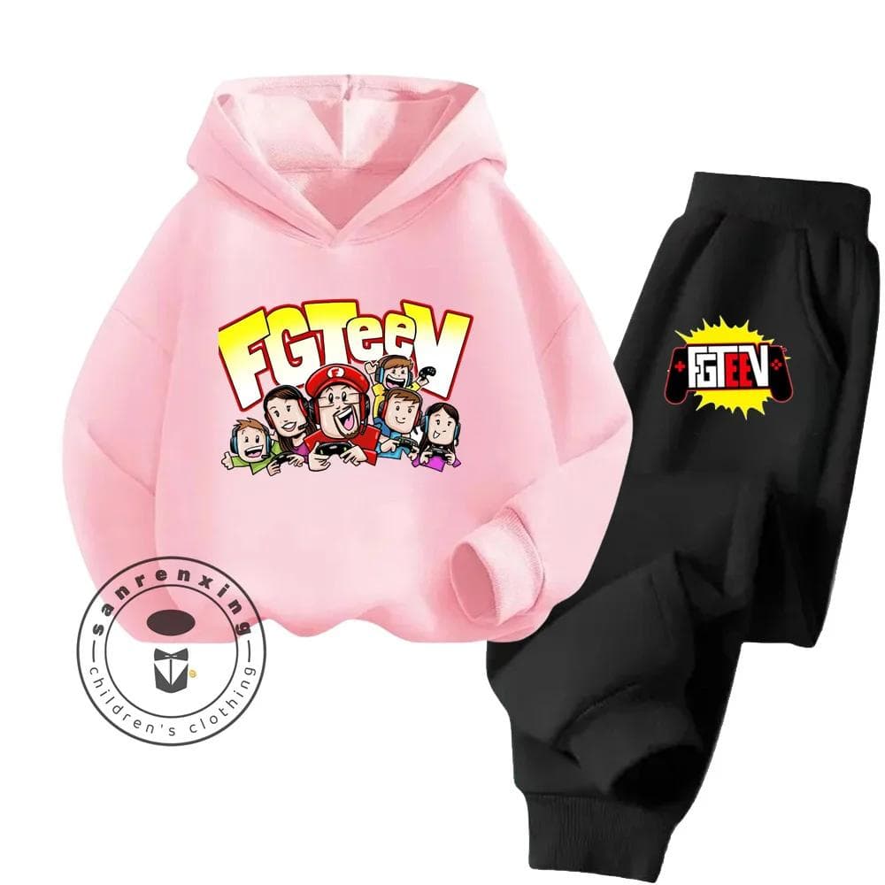 FGTeeV Cartoon Loungewear Ideal for Lazy Weekends Indoors Children's Creative Design Cartoon Printing Pure Cotton Hoodie Set 120