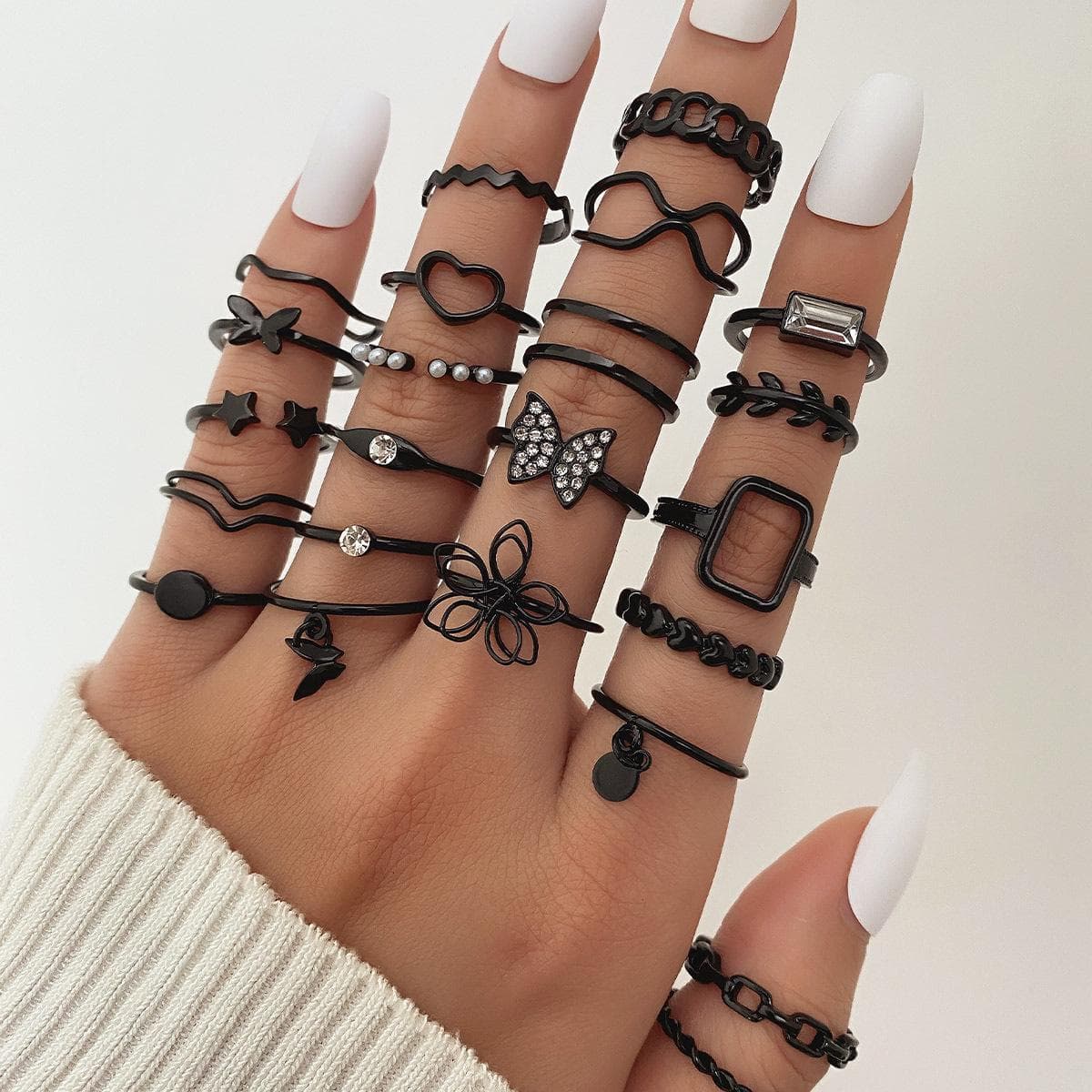 22-Piece Butterfly and Love Ring Set: European and American-Inspired Multi-Joint, Niche Design for Women Alloy