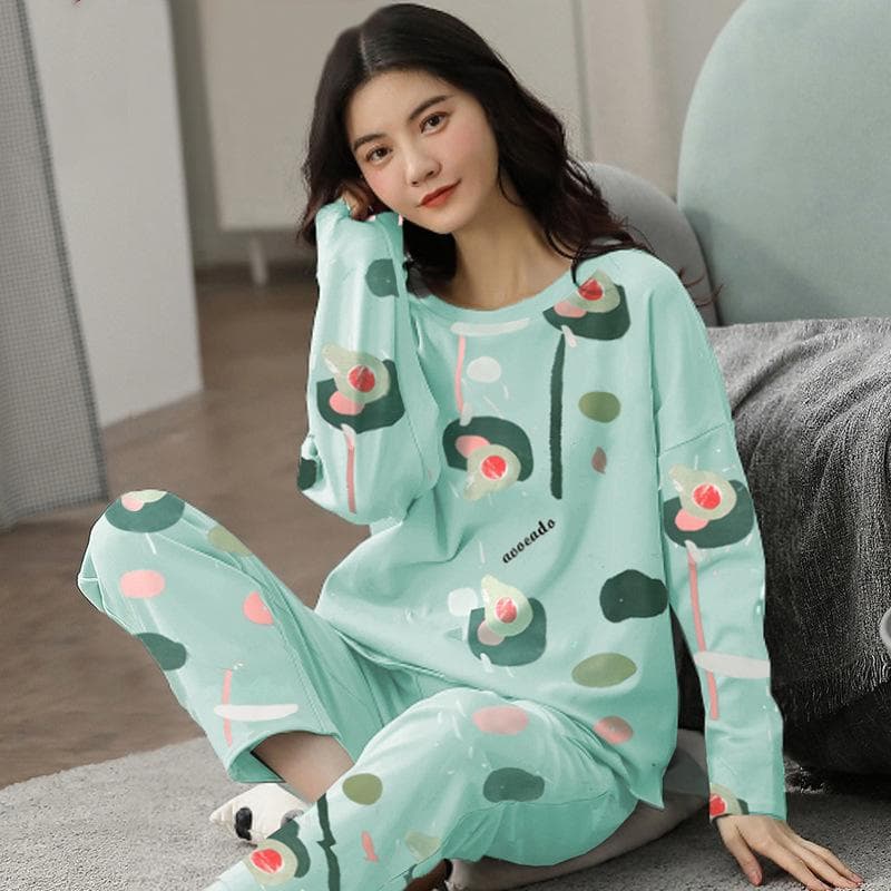 Plus Size Womens Fashion Girls Pajamas Long Sleeve Tops Pants Set Sleepwear Bamboo Print Fresh Family Pajamas Set XXL