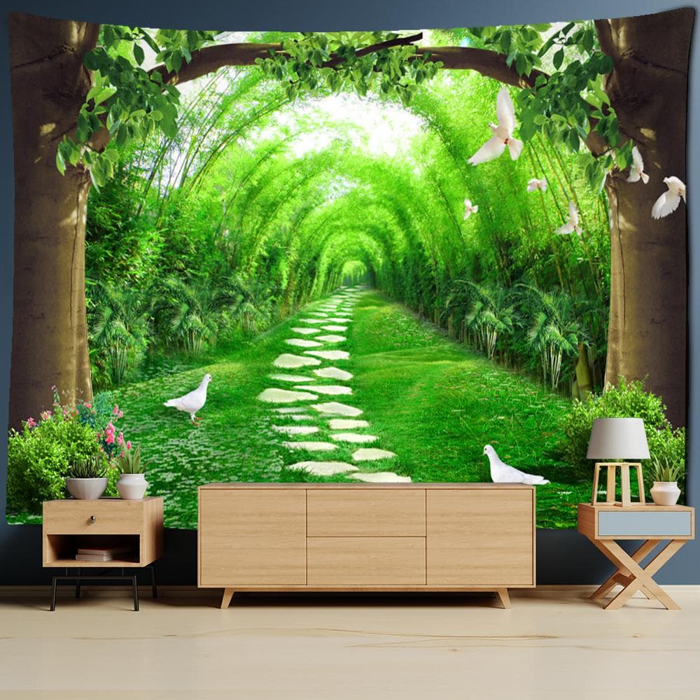 Bamboo Forest And Flying Pigeon Chinese Mural Tapestry Wall Hanging Psychedelic Hippie TV Background Wall Home Decor 95x70cm