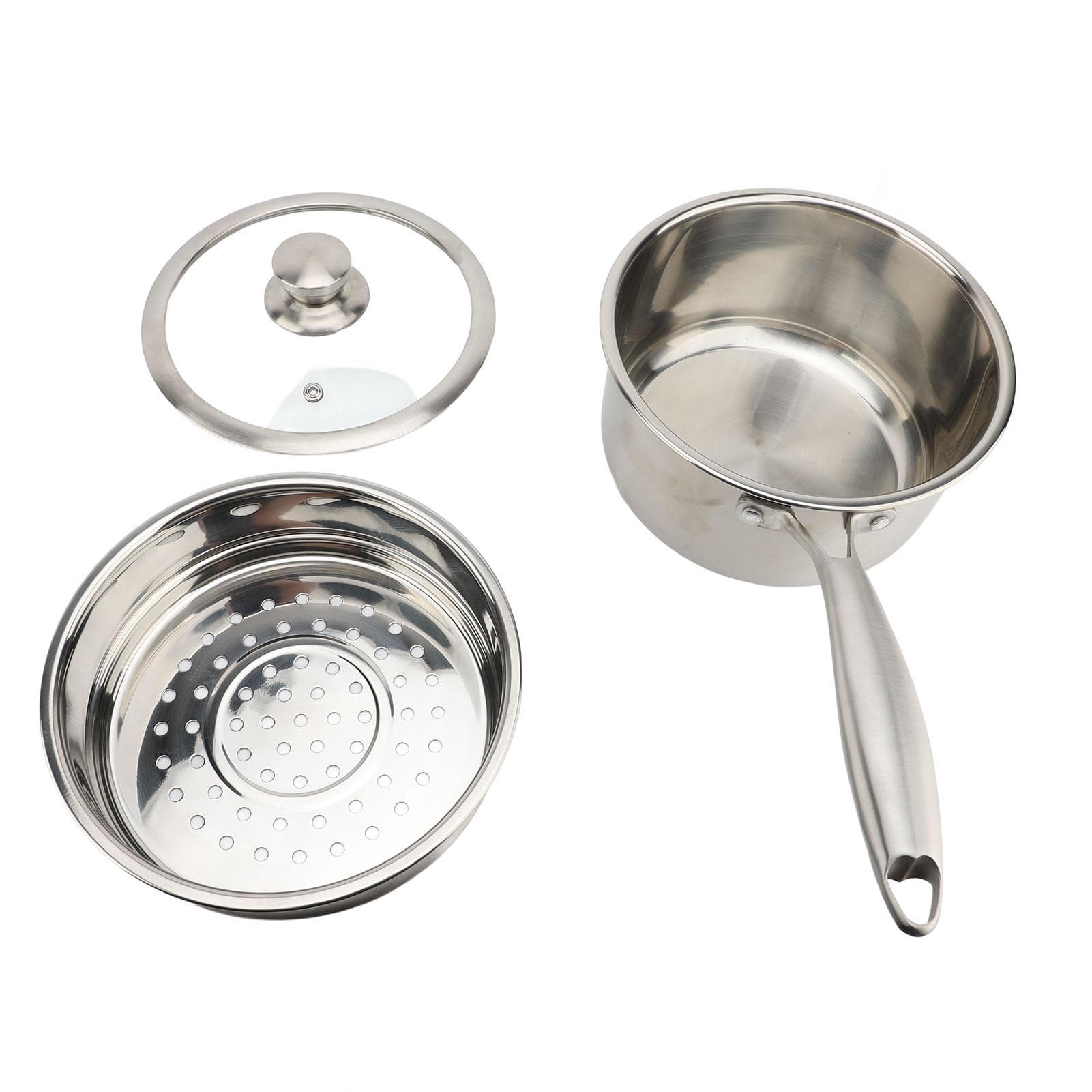 Kitchen Saucepan 304 Stainless Steel Multipurpose Small Soup Milk Pot with Glass Lid Steaming Tray L(for 6.5-9kg)